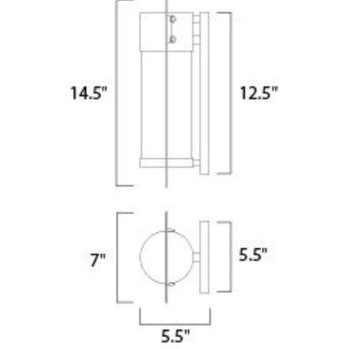 Maxim Lighting 55892BGBK Focus 1 Light Black Outdoor Wall Sconce - Dimensions Diagram