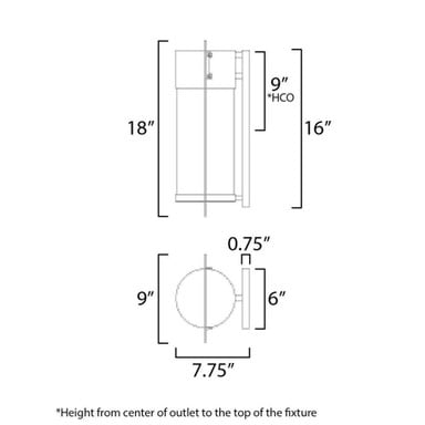 Maxim Lighting 55894BGBK Focus Outdoor Wall Sconce Dimensions Diagram