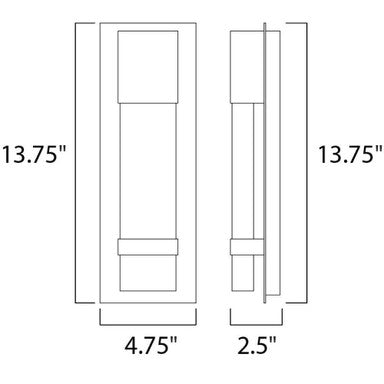 Maxim Lighting 55910BGBK Cascade Outdoor LED Wall Sconce Dimensions Diagram - 13.75 inch Height 4.75 inch Width