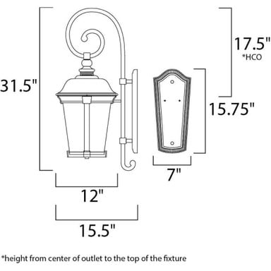 Maxim Lighting 56095FSBZ Dover Outdoor Wall Lantern - Dimensions Diagram