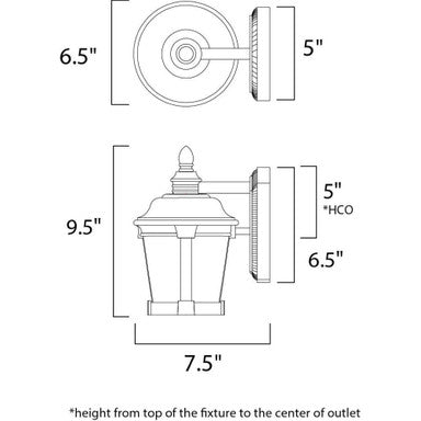 Maxim Lighting 56096FSBZ Dover Outdoor Wall Lantern Dimensions Diagram