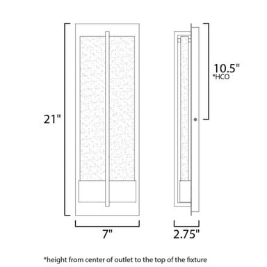 Maxim Lighting 56194BGBK Cascade 1 Light 21 inch Black Outdoor Wall Lantern - Dimensions diagram showing 21 inch height and 7 inch width