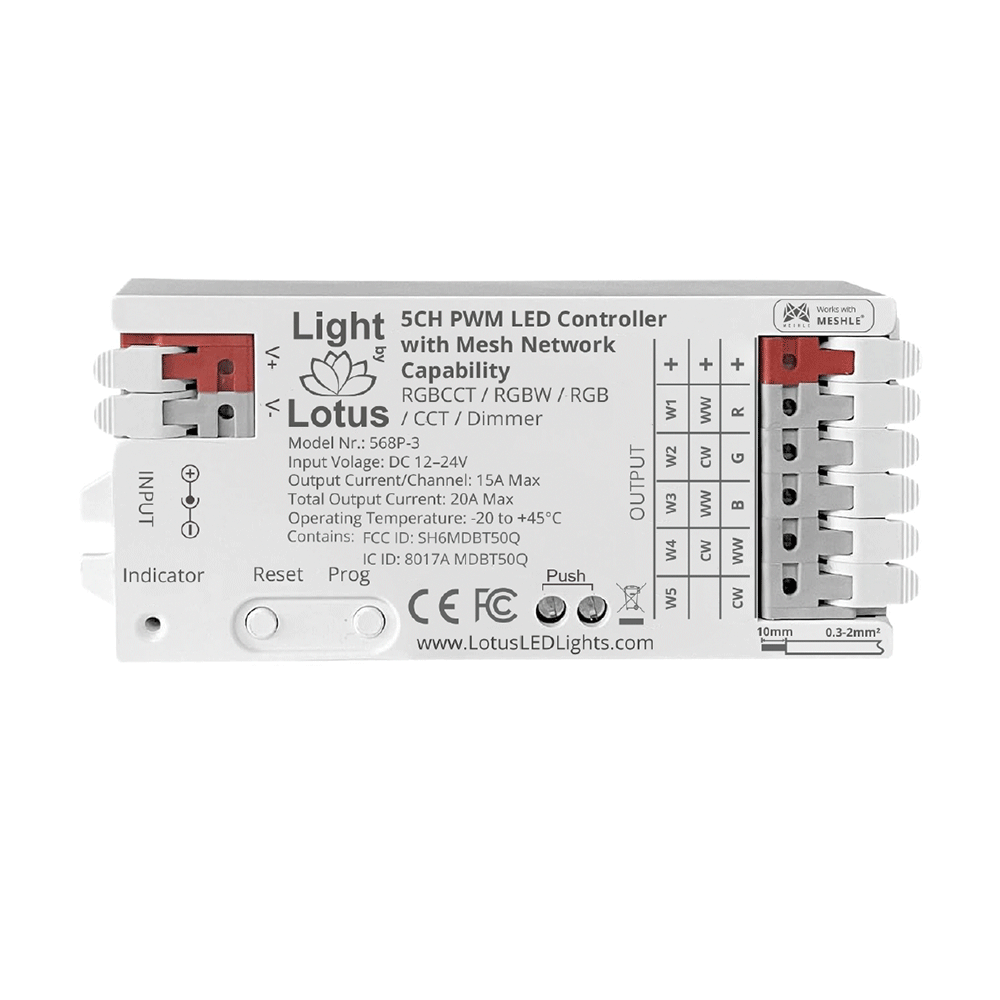 Lotus LED Lights 568P-3 Controller for RGBTW LED Strip Lights With Wireless Bluetooth Mesh Control