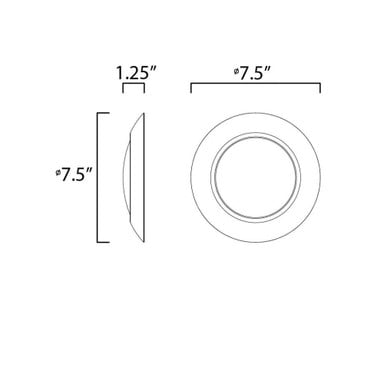 Maxim Lighting 57641WTWT Diverse Flush Mount dimensions diagram - 7.5 inch diameter, 1.25 inch height