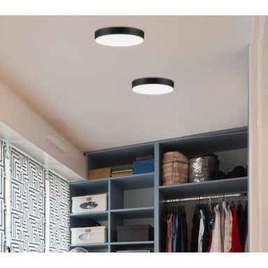 Maxim Lighting 57664WTBK Trim LED Flush Mount shown installed in a closet setting