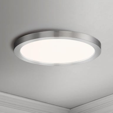 Maxim Lighting 57694WTWT Chip 1 Light 9 inch Flush Mount Ceiling Light - Satin Nickel Finish Installed on Ceiling