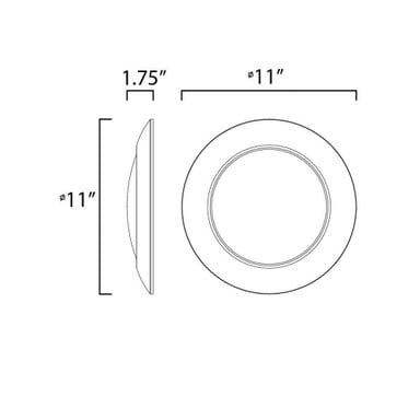 Maxim Lighting 57858WTWT Diverse 1 Light 11 Inch White LED Flush Mount - Dimension Diagram (11" Diameter x 1.75" Height)