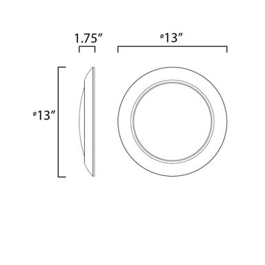 Maxim Lighting 57863WTWT Diverse White LED Flush Mount Ceiling Light - dimension diagram showing 13 inch diameter and 1.75 inch height