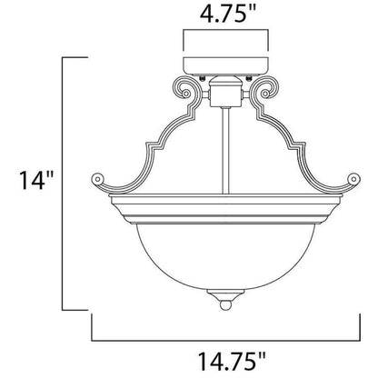 Maxim Lighting 5843MROI Essentials Semi Flush Mount Dimensions Diagram - 14.75 inch wide by 14 inch tall
