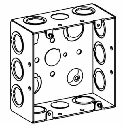 Orbit 5SDB-MKO Deep Welded Square Box, Sheet Steel, 42 cu-in, 16 Knockouts, 4-11/16 in H x 4-11/16 in W x 2-1/8 in D 24 Pack
