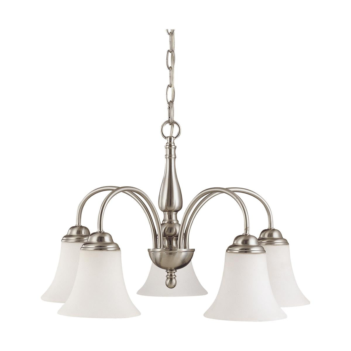 Nuvo 60-1822 Dupont - 5 Light Chandelier - Brushed Nickel Finish, Satin White Glass, 120V, 60W Bulbs, Sloped Ceiling Compatible