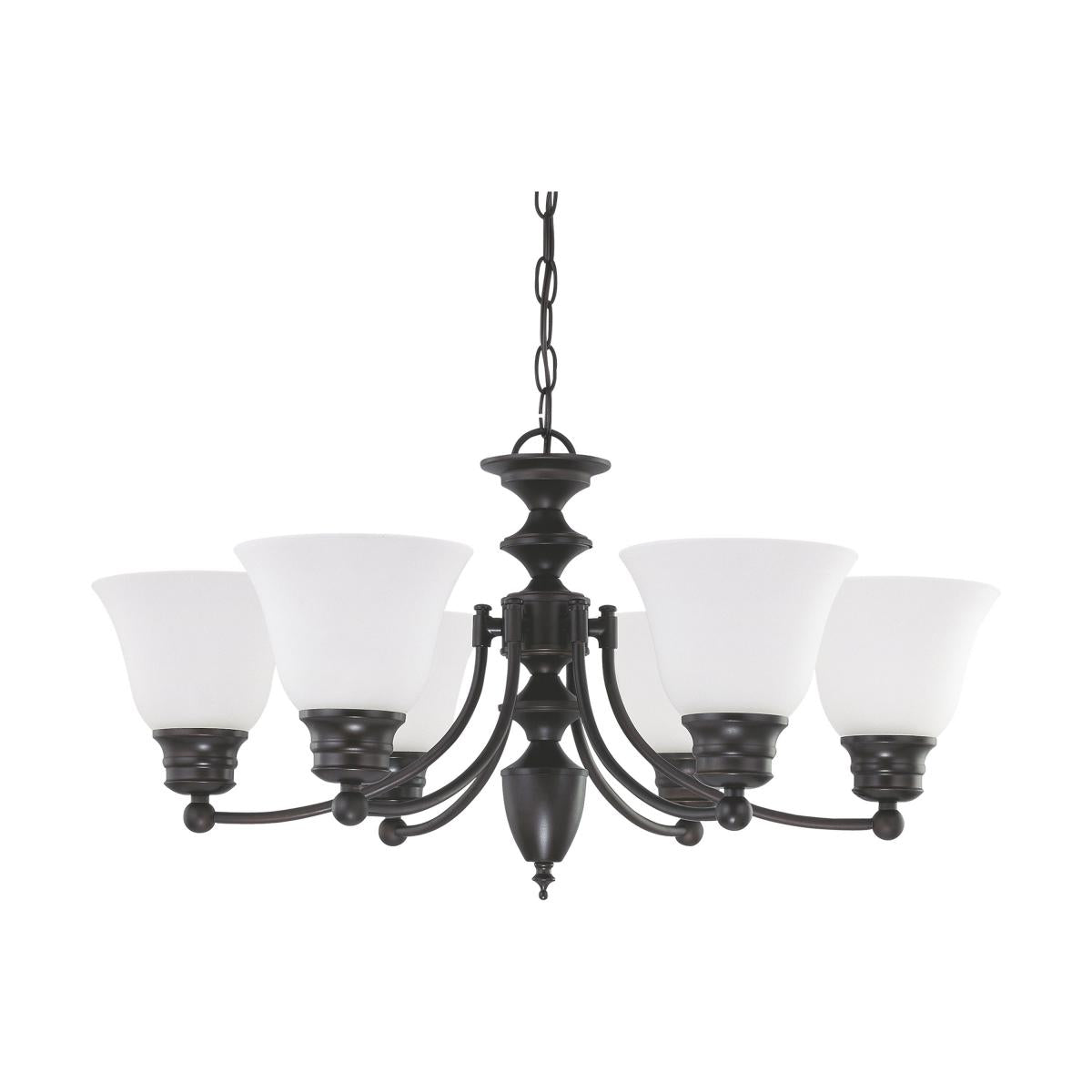 Nuvo 60-3169 Empire - 6 Light 26" Chandelier, Frosted White Glass, Mahogany Bronze Finish, 120V, 60W