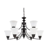 NUVO 60-3171 Empire - 9 Light 32" Chandelier, Frosted White Glass, Mahogany Bronze Finish, 120V, 60W