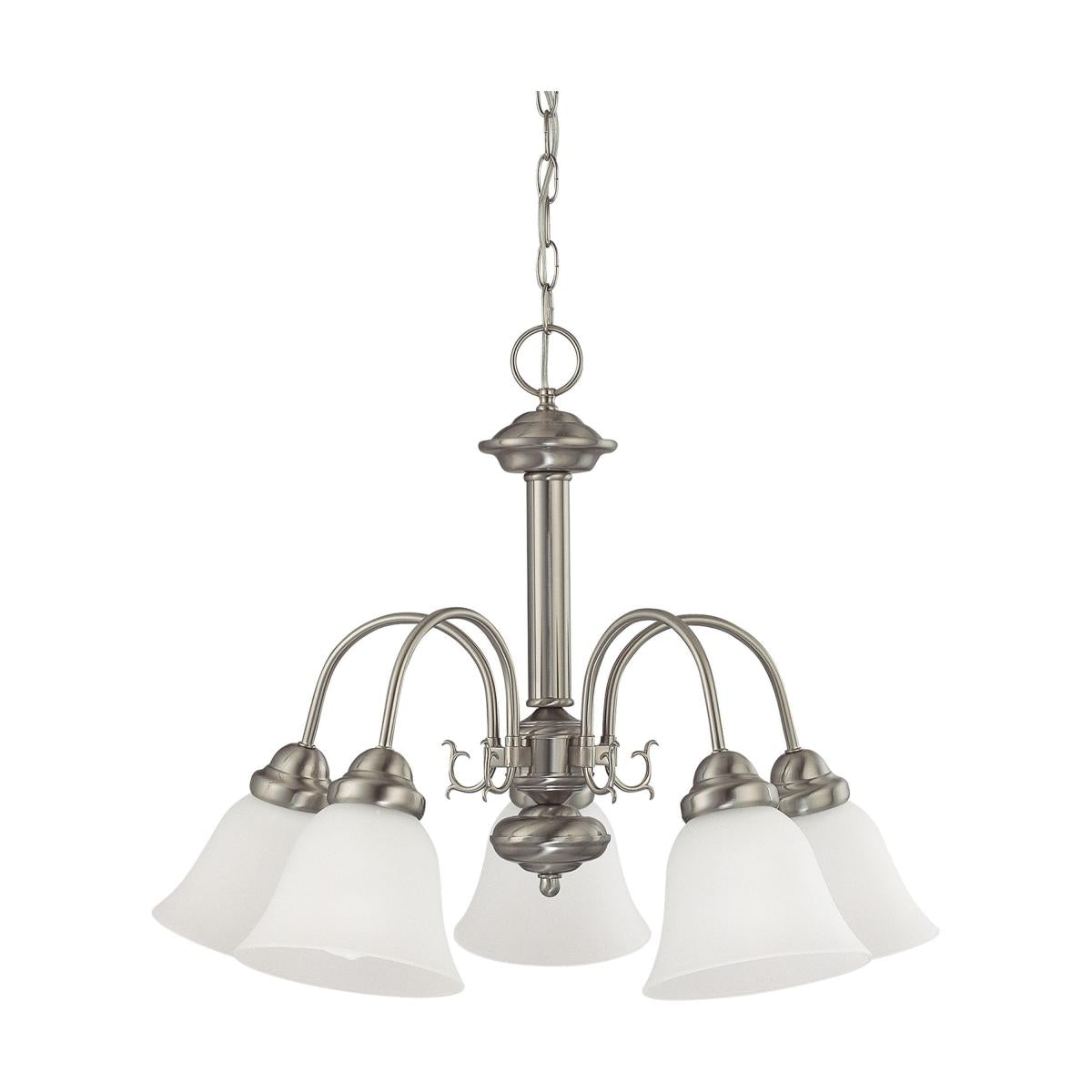 Nuvo 60-3240 Ballerina 5 Light Chandelier, 24" Frosted White Glass, Brushed Nickel Finish, 120V, 60W