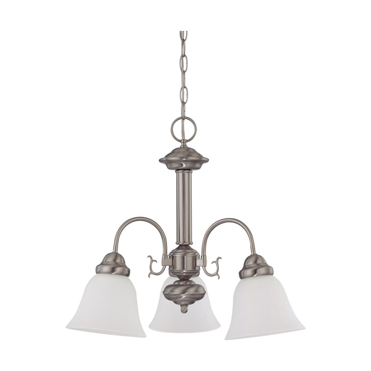Nuvo 60-3241 Ballerina 3 Light Chandelier, 20" Frosted White Glass, Brushed Nickel Finish, 120V, 60W
