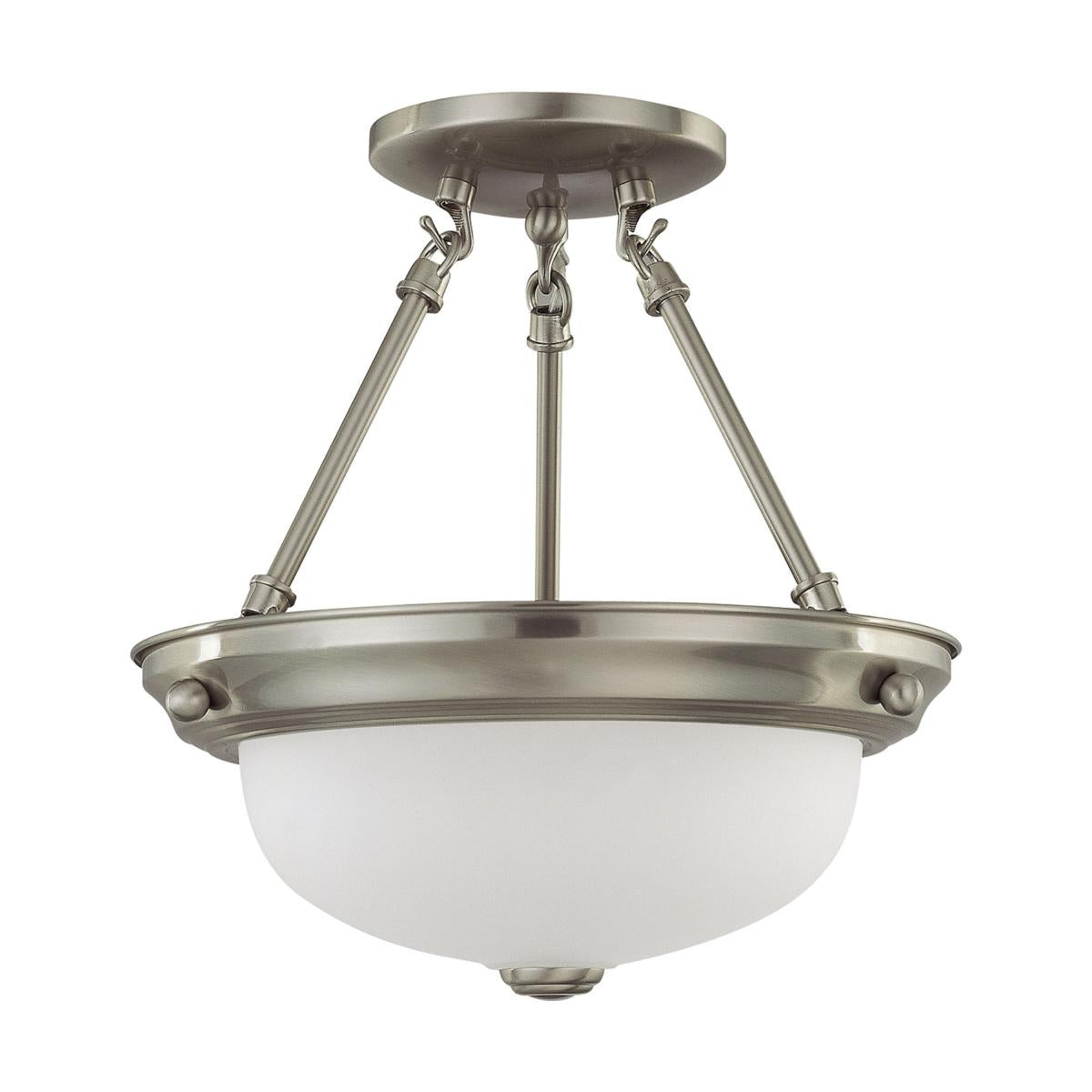 Nuvo 60-3244 2 Light Semi Flush, 11.38" Frosted White Glass, Brushed Nickel Finish, 120V, 60W
