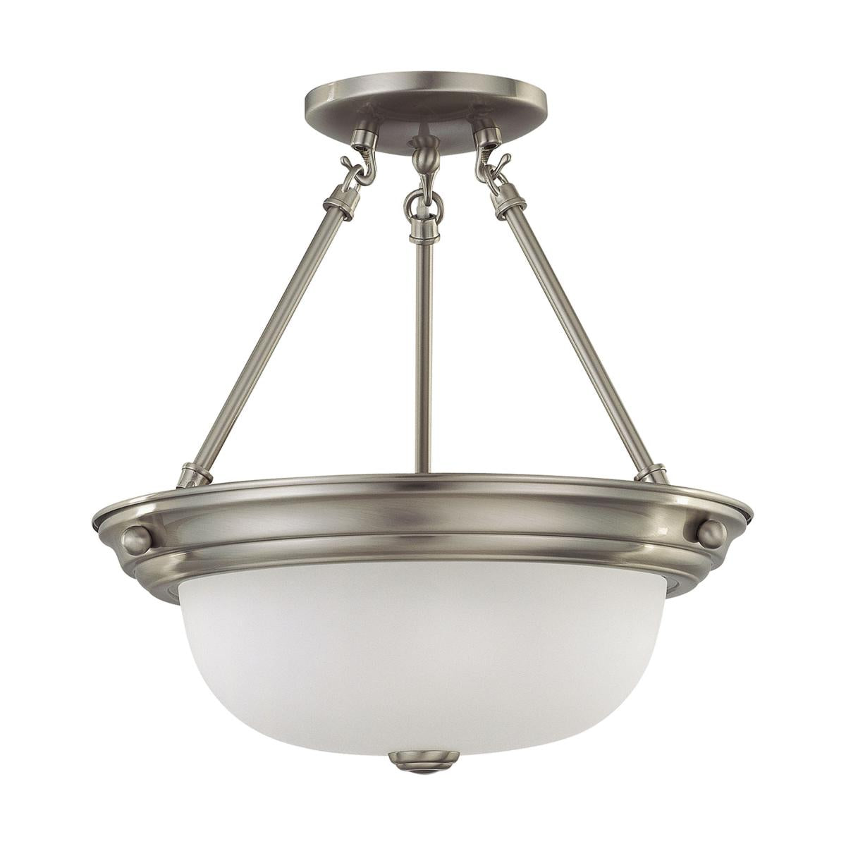 Nuvo 60-3245 2 Light Semi Flush, 14" Frosted White Glass, Brushed Nickel Finish, 120V, 60W