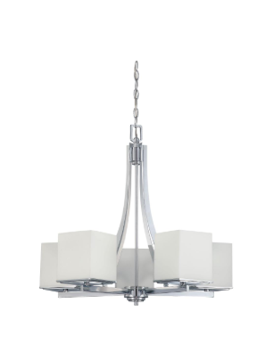 Nuvo 60-4086 Bento - 5 Light Chandelier with Satin White Glass - Polished Chrome Finish