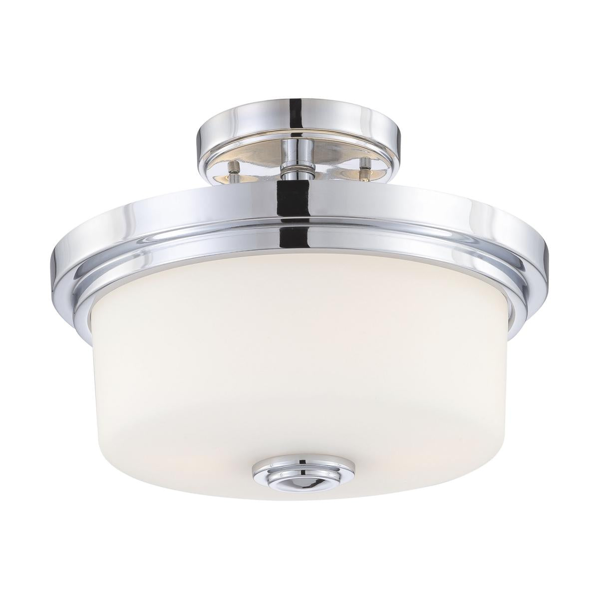 Nuvo 60-4593 Soho 2-Light Medium Semi Flush Mount, 60W Max, 120V, Satin White Glass, Polished Chrome Finish