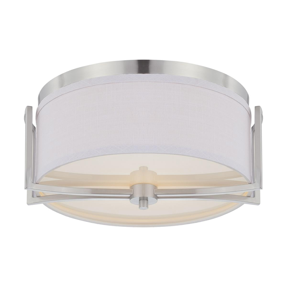 Nuvo 60-4761 Gemini 2-Light Flush Dome Ceiling Light, 60W Max, 120V, Slate Gray Fabric Shade, Brushed Nickel Finish