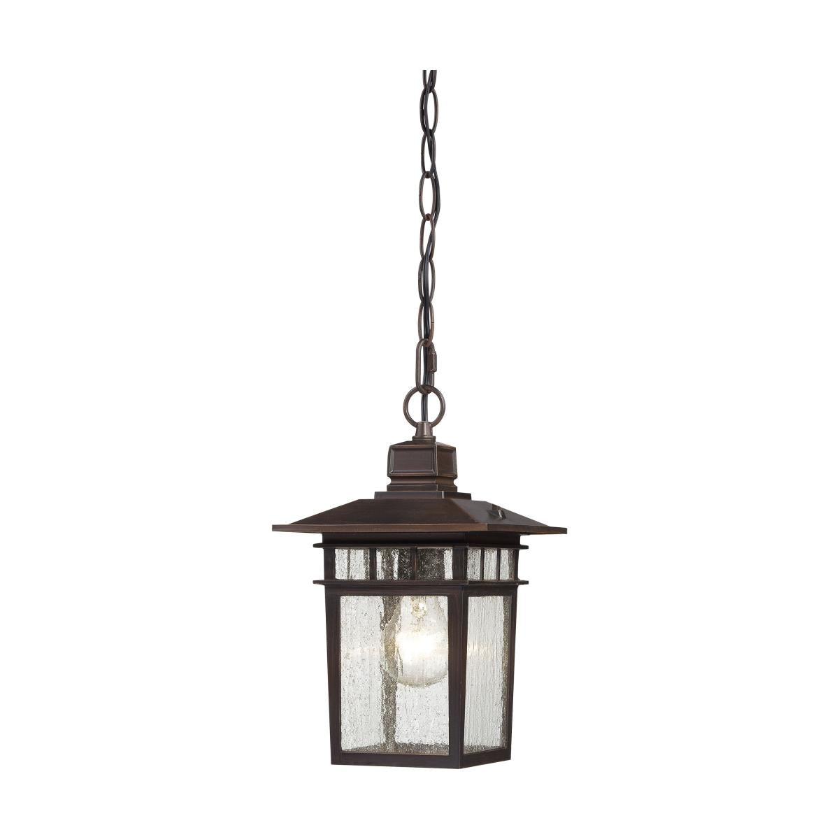 Nuvo 60-4955 Cove Neck 1-Light 12" Hanging Lantern, 100W Max, 120V, Clear Seeded Glass, Rustic Bronze Finish