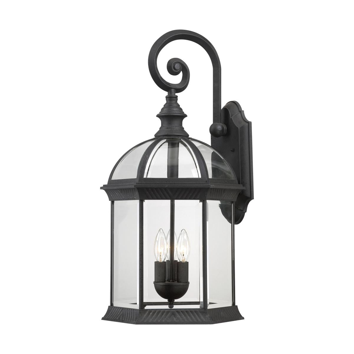 Nuvo 60-4969 Boxwood 3-Light 26" Wall Lantern, 100W Max, 120V, Clear Beveled Glass, Textured Black Finish