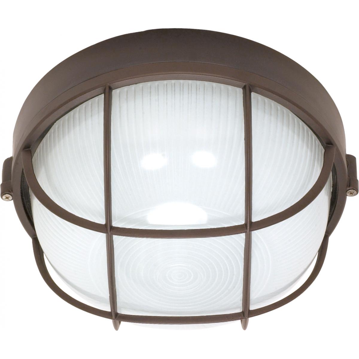 Nuvo 60-519 10" 1-Light Round Cage Bulkhead, White Glass, Architectural Bronze Finish, 60W Max, Wet Rated