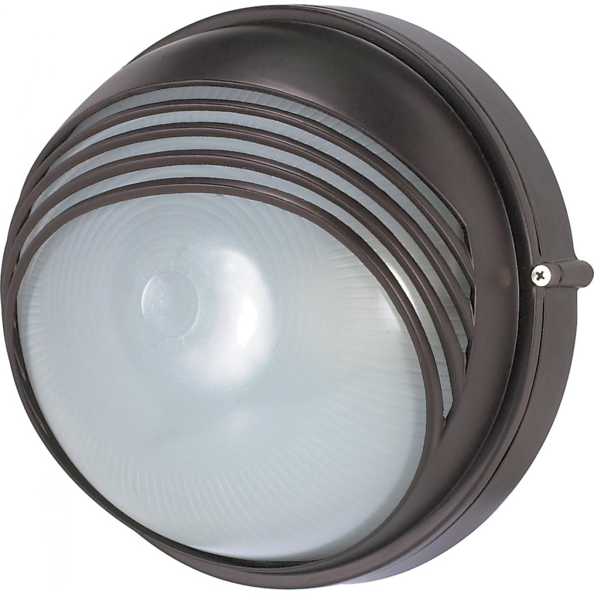 Nuvo 60-521 10" 1-Light Round Hood Bulkhead, Semi-Gloss White Glass, Architectural Bronze Finish, 60W Max, Wet Rated