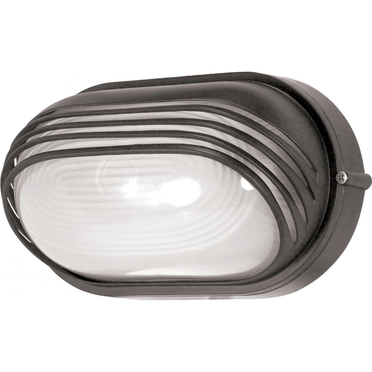 Nuvo 60-523 10" 1-Light Oval Hood Bulkhead, Semi-Gloss White Glass, Architectural Bronze Finish, 60W Max, Wet Rated