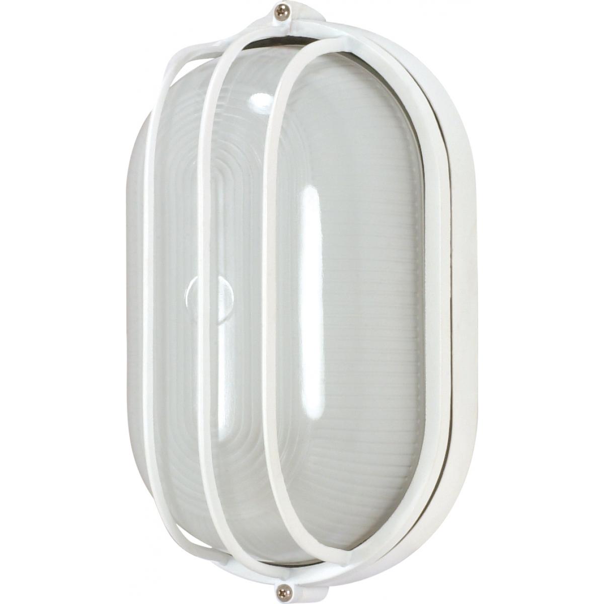 Nuvo 60-524 10" 1-Light Oval Cage Bulkhead, Semi-Gloss White Glass, Semi-Gloss White Finish, 60W Max, Wet Rated