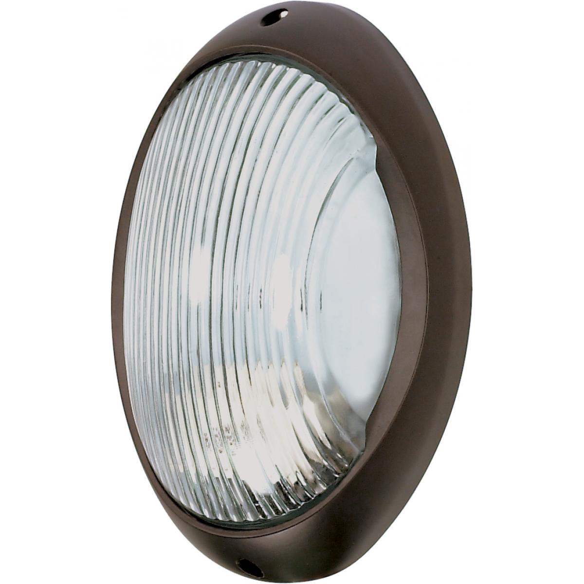 Nuvo 60-527 11" 1-Light Large Oval Bulkhead, Clear Ribbed Glass, Architectural Bronze Finish, 60W Max, Wet Rated