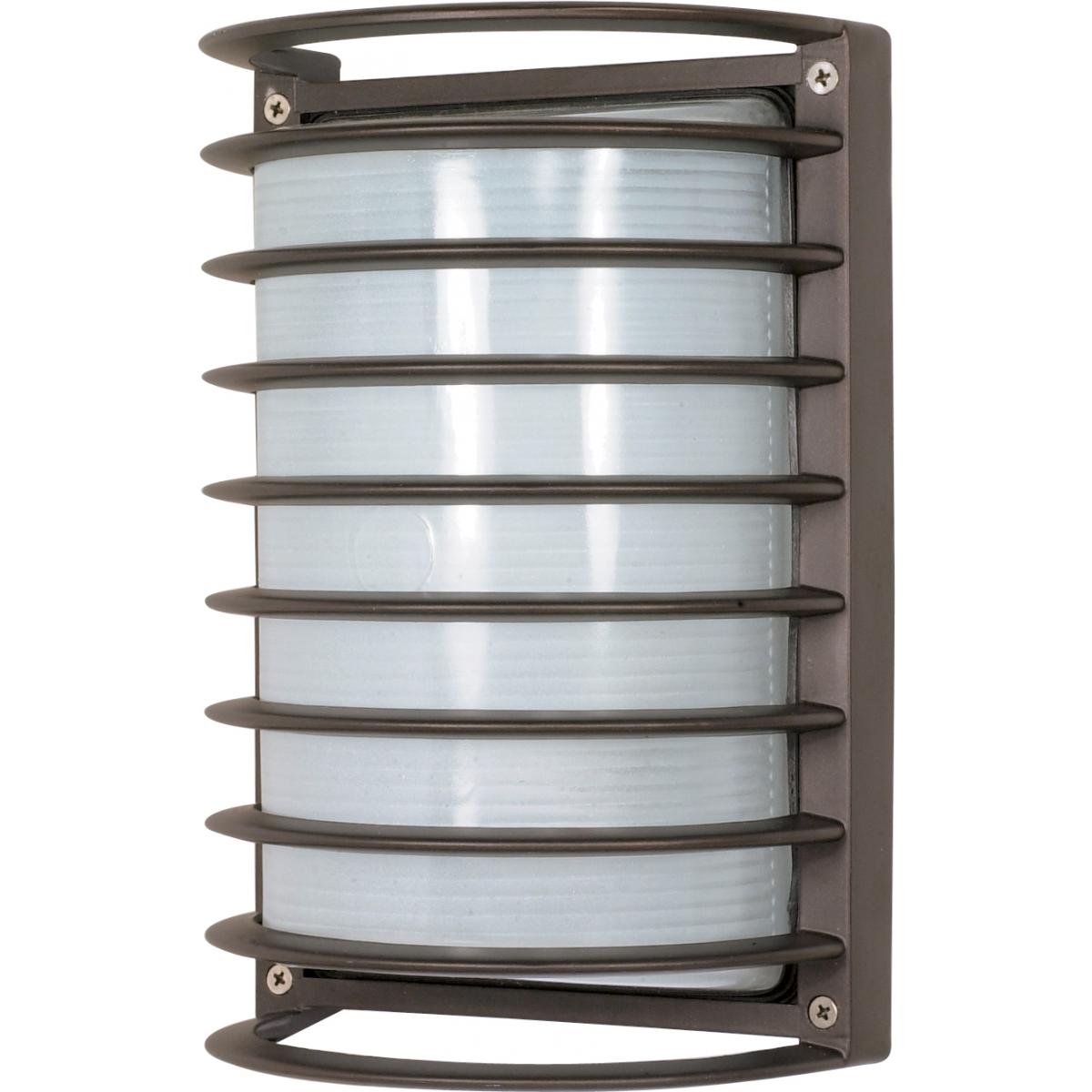 Nuvo 60-533 10" Rectangle Cage Bulkhead Light - Architectural Bronze Finish - 1 Lamp - Clear Ribbed Glass - 60W Max - Wet Rated