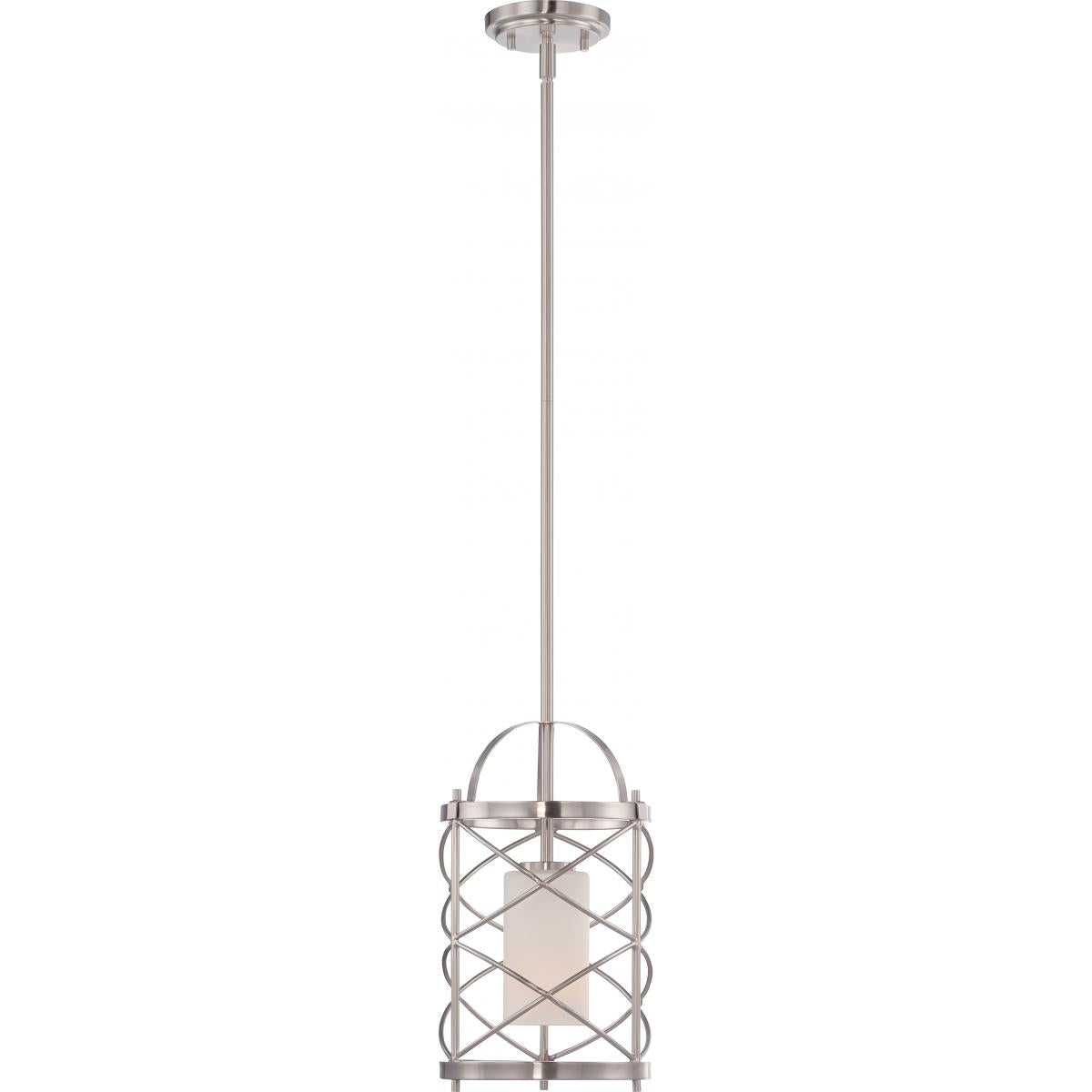 Nuvo 60-5332 Ginger - 1 Light Mini Pendant, 100W Max, Satin White Etched Opal Glass, Brushed Nickel Finish