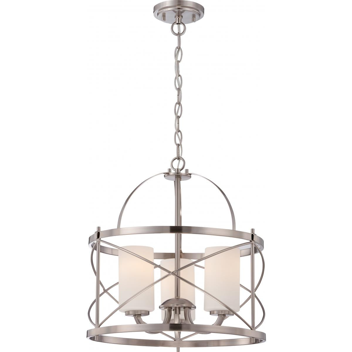 Nuvo 60-5333 Ginger - 3 Light Pendant, 100W Max, Satin White Etched Opal Glass, Brushed Nickel Finish