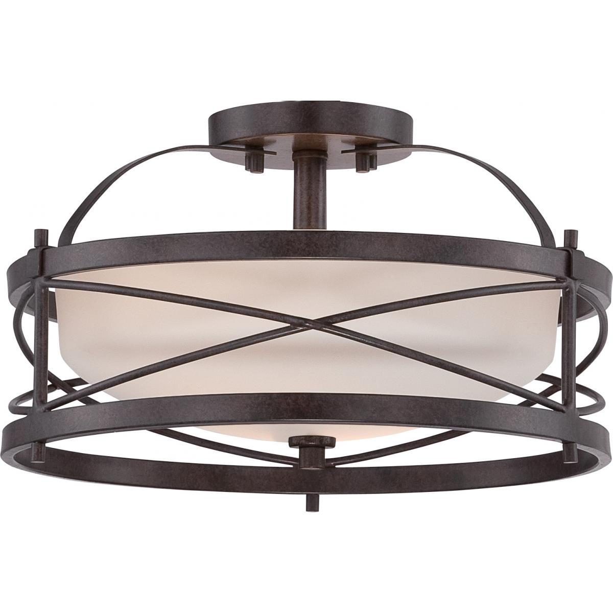 Nuvo 60-5335 Ginger - 2 Light Semi Flush with Satin White Glass - Old Bronze Finish, 100W Max, 120V