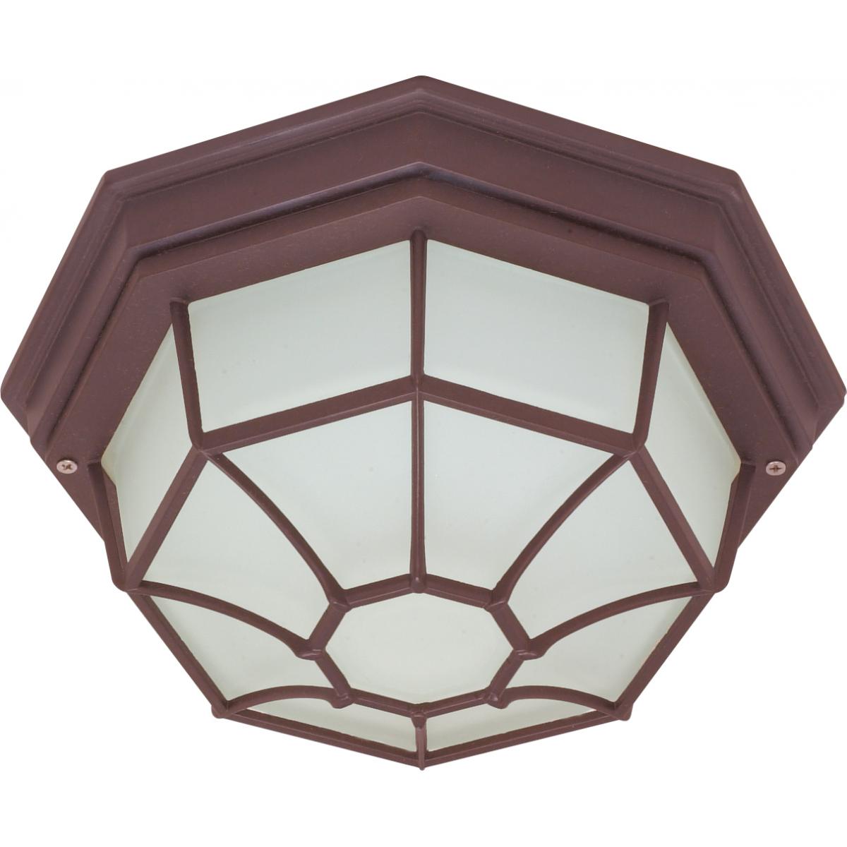 Nuvo 60-535 12" Flush Mount Spider Cage Bulkhead Light - Old Bronze Finish - 1 Lamp - Frosted Glass Lens - 60W Max - Wet Rated