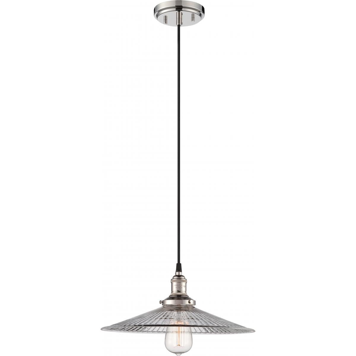 Nuvo 60-5416 Vintage - 1 Light Pendant with Clear Ribbed Glass - Polished Nickel Finish