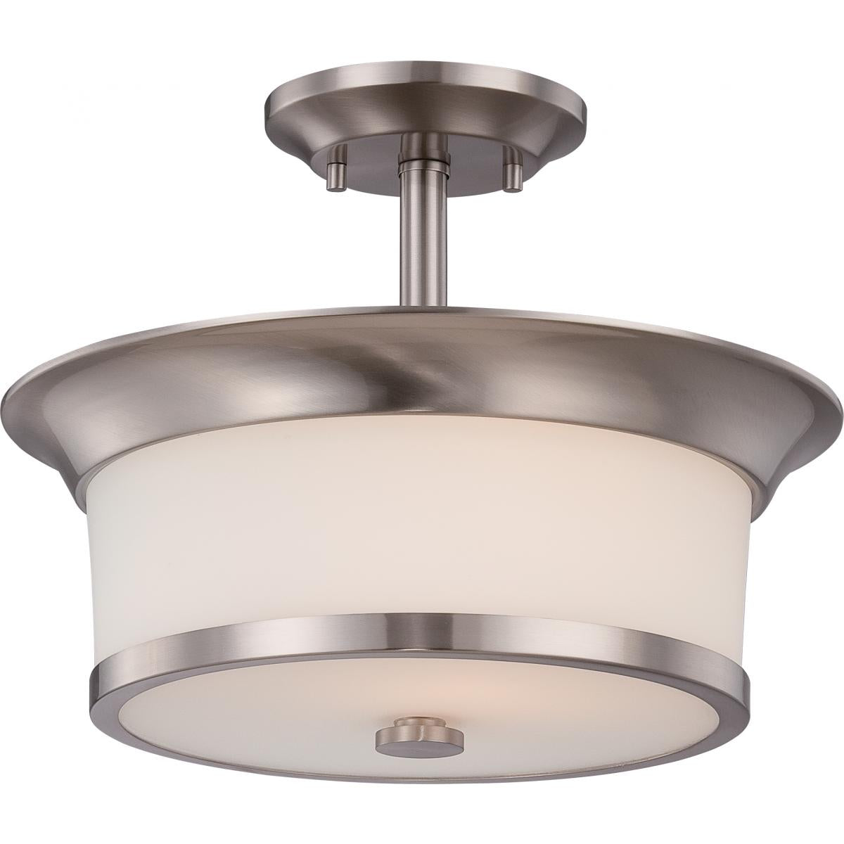 Nuvo 60-5450 Mobili - 2 Light Semi Flush with Satin White Glass - Brushed Nickel Finish