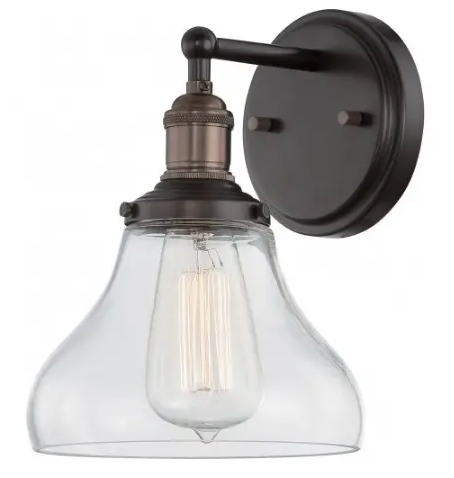 Nuvo 60-5513 Vintage 7" Wide Wall Sconce, Clear Glass Shade, Wattage 100W, Rustic Bronze