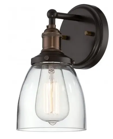 Nuvo 60-5514 Vintage 5.125" Wide Wall Sconce, Clear Glass Shade, Wattage 100W, Rustic Bronze