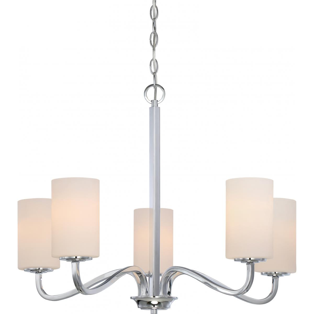 Nuvo 60-5805 Willow - 5 Light Hanging Chandelier with White Glass, Polished Nickel Finish, 100W, 120V