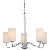 NUVO 60-5805 Willow - 5 Light Hanging Chandelier with White Glass, Polished Nickel Finish, 100W, 120V