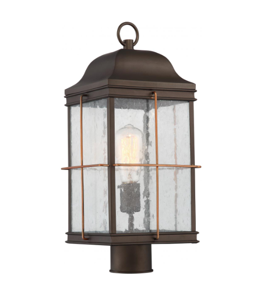 Nuvo 60-5835 Howell - 1 Light Post Lantern with Clear Seeded Glass - Bronze Finish with Copper accents