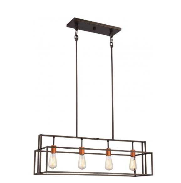 Nuvo 60-5854 Lake - 4 Light Island Pendant - Forest Bronze Finish with Copper Accents