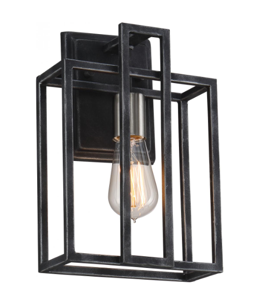 Nuvo 60-5856 Lake - 1 Light Wall Sconce - Iron Black Finish with Brushed Nickel Accents