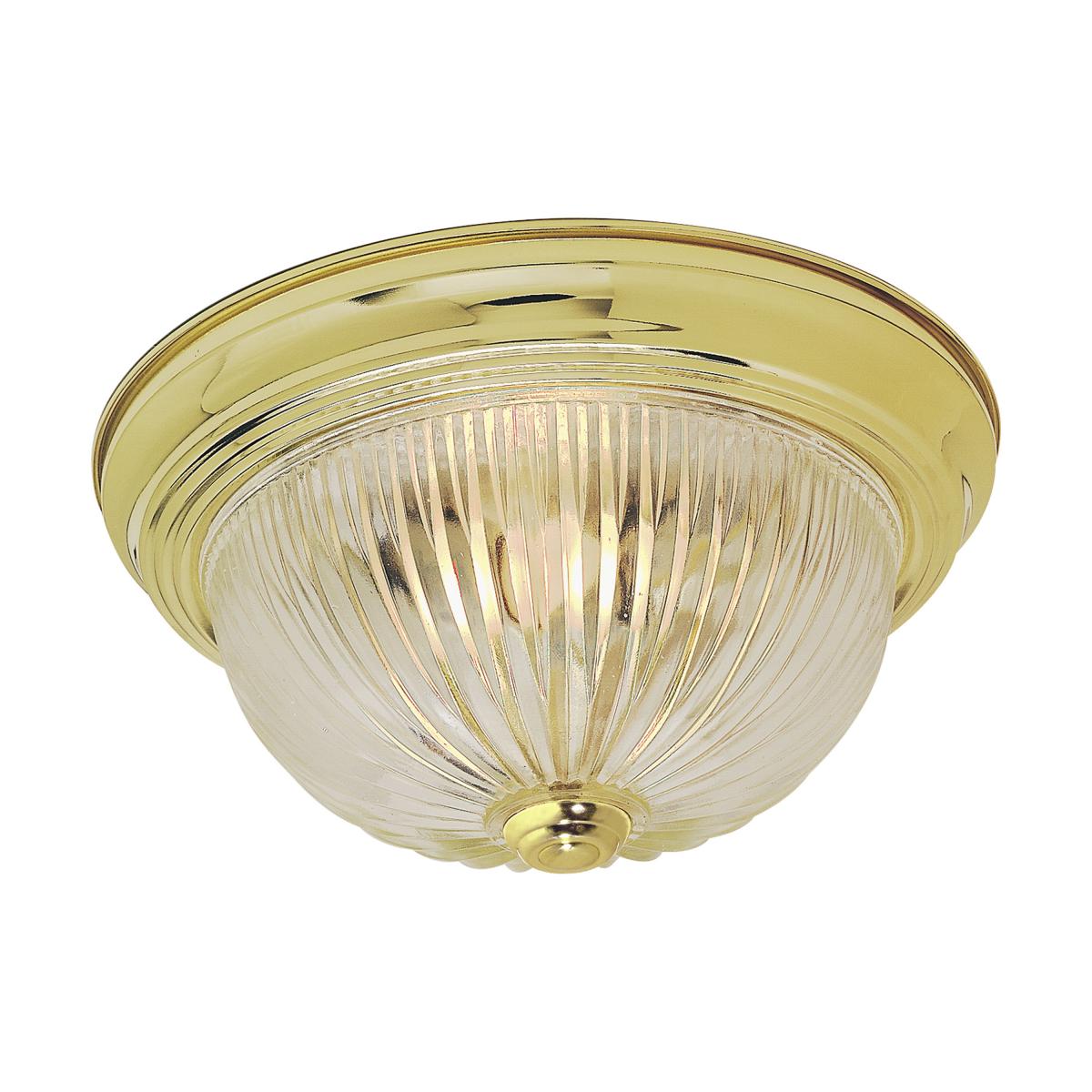 Nuvo 60-6016 2 Light 13" Flush Mount with Clear Ribbed Glass, Polished Brass Finish, 60W, 120V