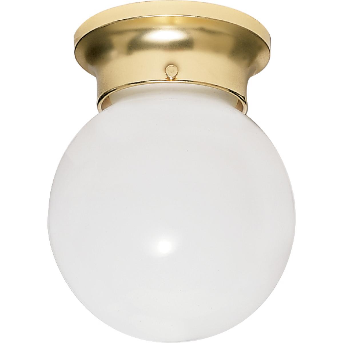 Nuvo 60-6028 1 Light 6" Ceiling Fixture with White Ball, Polished Brass Finish, 60W, 120V