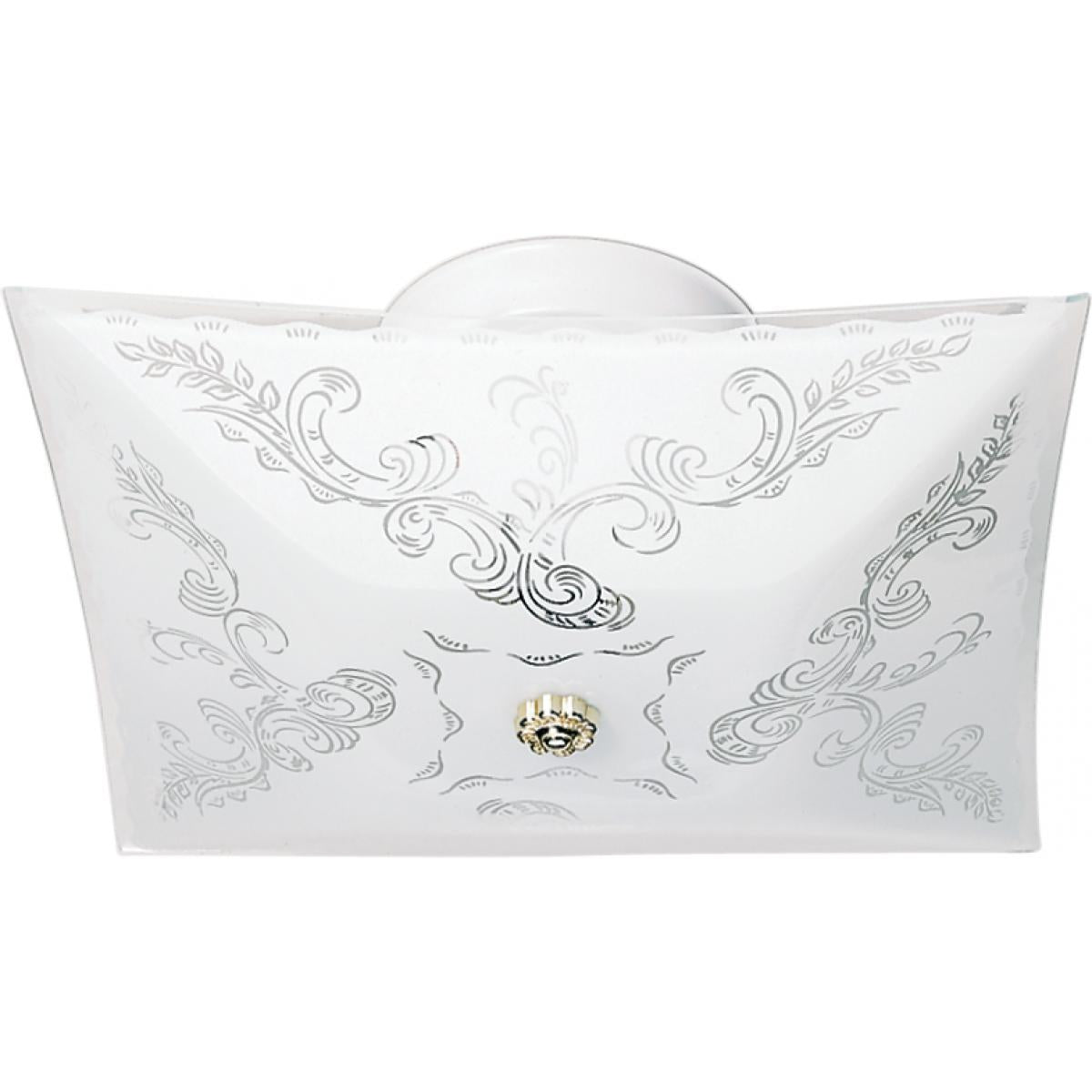 Nuvo 60-6032 2 Light 12" Ceiling Fixture with Square Floral Glass, White Finish, 60W, 120V
