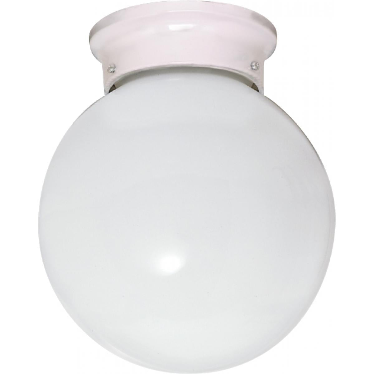 Nuvo 60-6033 1 Light 6" Ceiling Fixture with White Ball Glass, White Finish, 60W, 120V