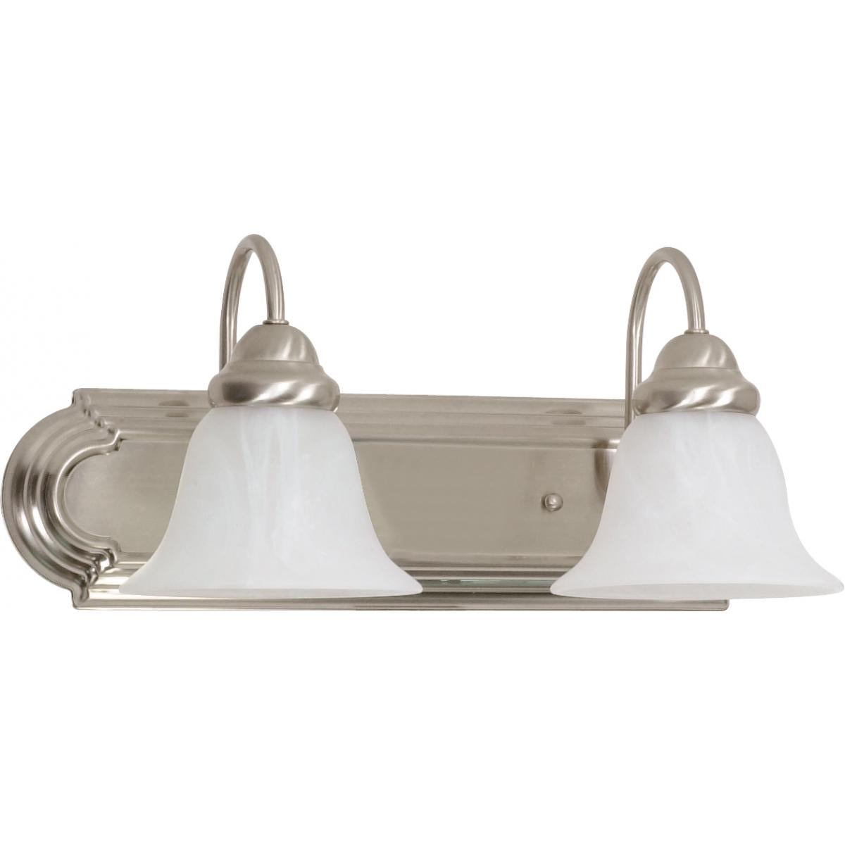 Nuvo 60-6074 Ballerina 2-Light Vanity Fixture - 18" Brushed Nickel with Alabaster Glass Shades, 100W Max, 120V, Damp Location Rated